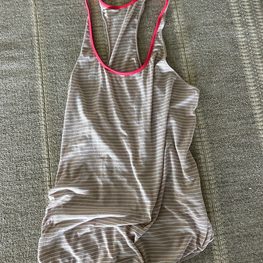 Lululemon Athletica Gray Striped Tank with Pink Trim